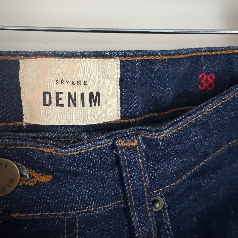 Sézane Dark Blue Denim Jeans with Orange Topstitching
